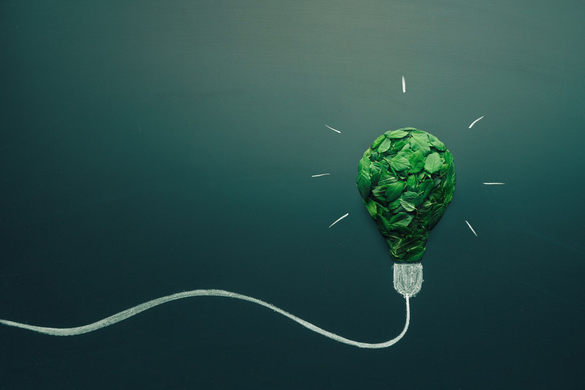 energy saving light bulb made with green leaves. Minimal nature concept. Think green. Ecology concept. Environmentally friendly planet. Copy space